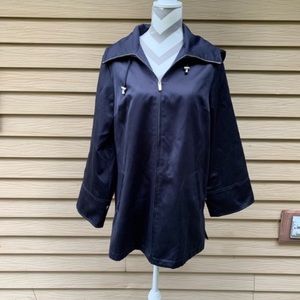 Dennis Basso Navy Hooded Jacket Medium